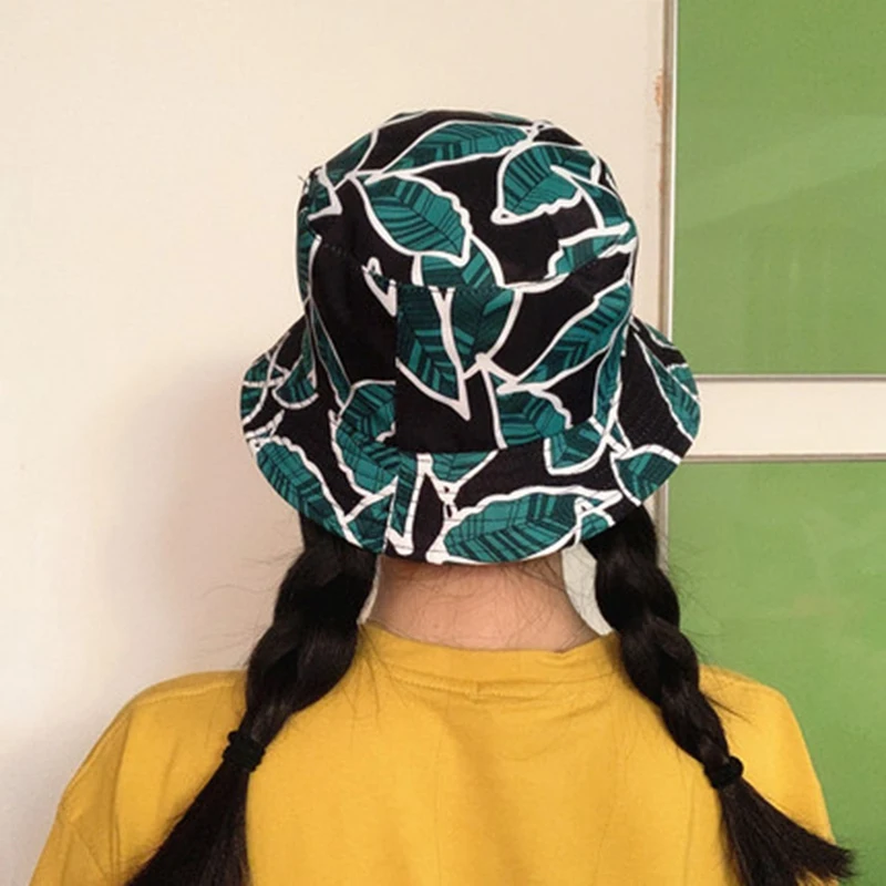 

Tropical Leaf Wind Fisherman Hat Unisex Outdoor Sun Protection Sun Visor Double Sided Cap Hat Sun Hat Black