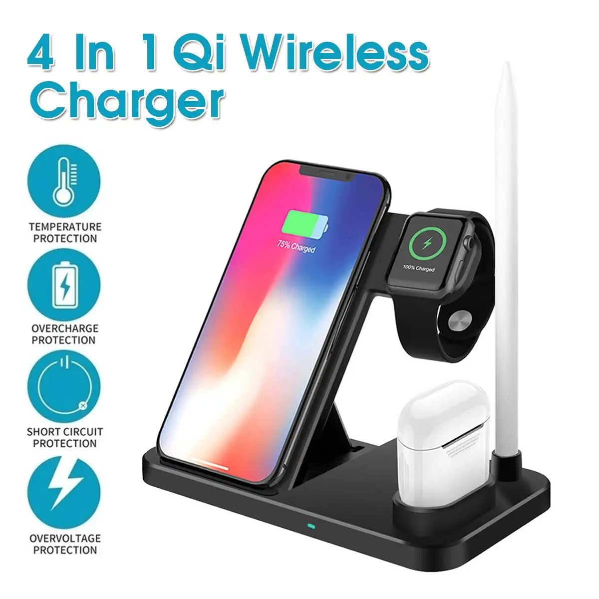 

10W 4 In 1 QC3.0 Fast Charger Wireless Charger Foldable Mobile Fast Charger For Smart Phone Wristband Tablet Pencil Earphone