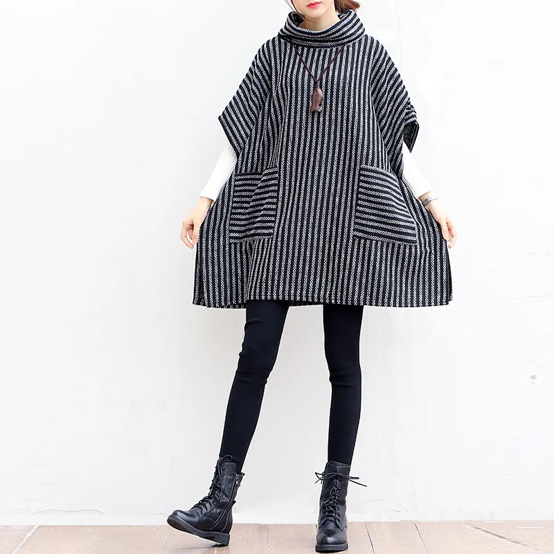 

Johnature Autumn Batwing Sleeve Women Sweater Pullovers 2019 New Office Lady Turtleneck Striped Loose Korean Fashion Clothes