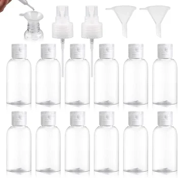 

12pcs 30ml Transparent Plastic Empty Refillable Water Bottle Clear Flip Top Cap Package Container Flip-Top Bottle with Funnel