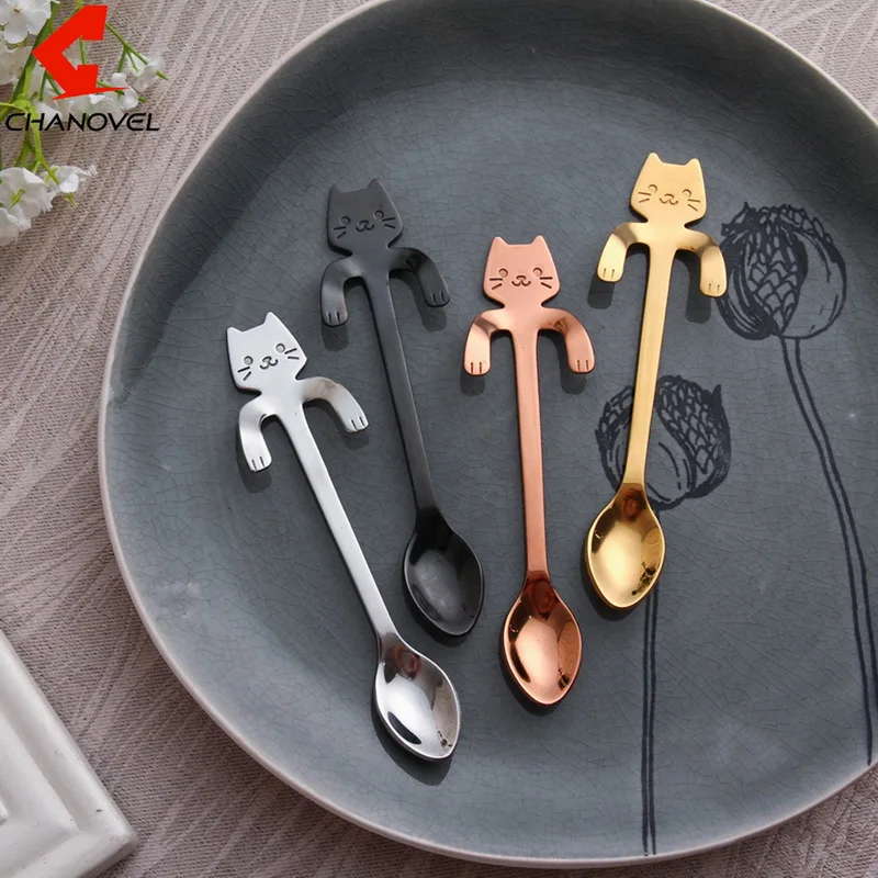 

2Pcs Stainless Steel Coffee & Tea Spoon Mini Cat Long Handle Creative Spoon Drinking Tools Kitchen Gadget Flatware Tableware#6