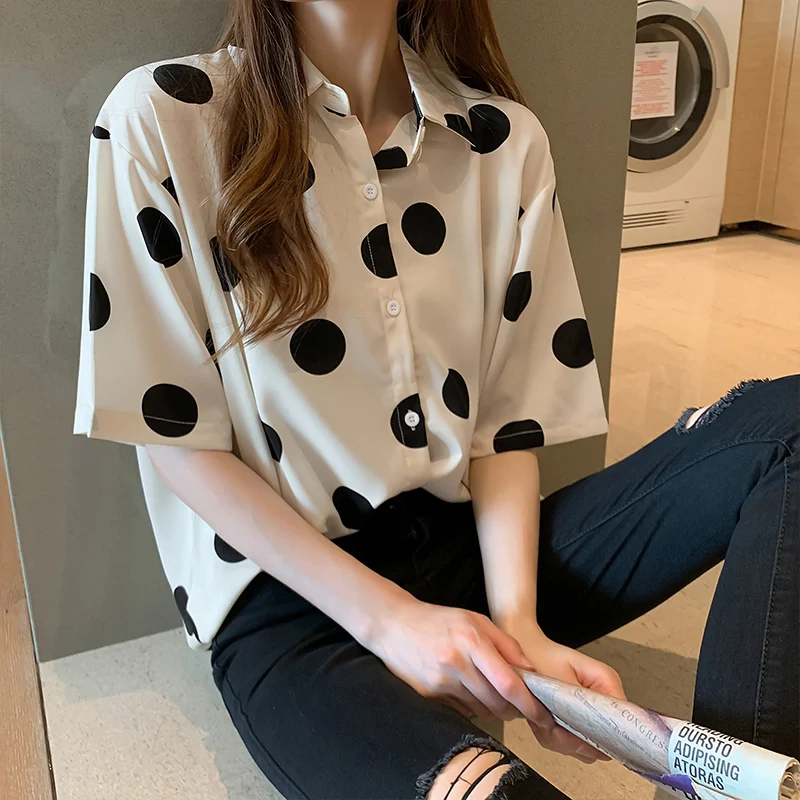 2020 Summer Plus Size White Blouse Shirt Fashion Womens Tops Korean Blouses Female Shirt Polka Dot Office  Work OL Women Blusas