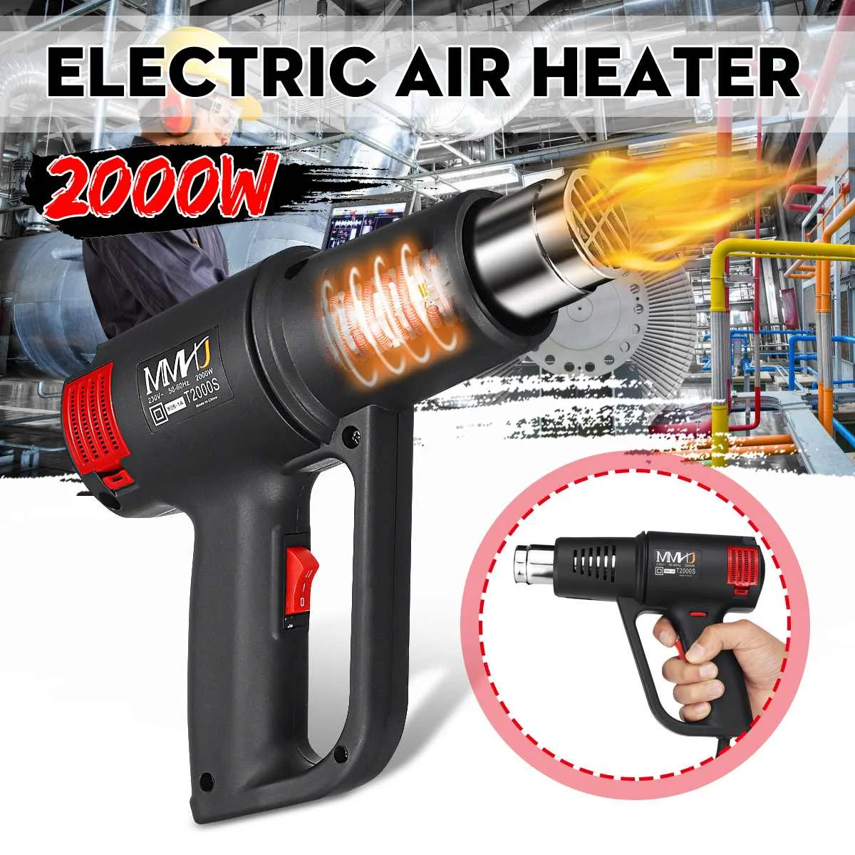 

2000W 220V Electric Hot Air Heating Machine Temperature Control Building Hair Dryer Paint Stripper Hot Dry Glue DIY Powers Tools