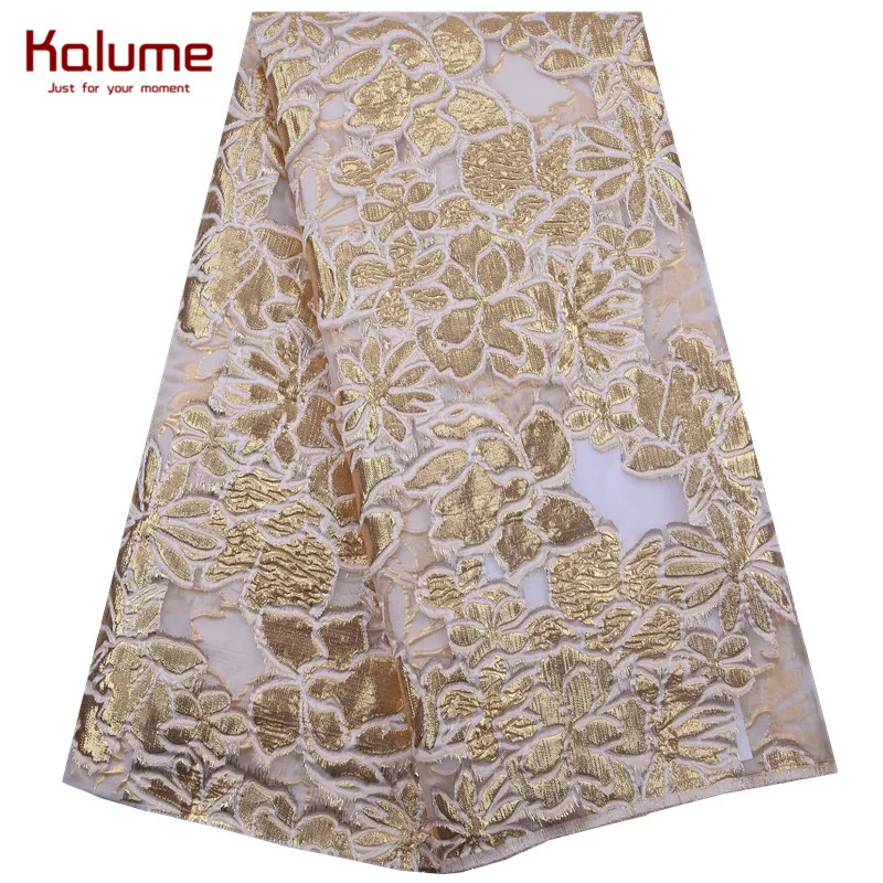 

2020 New African Lace Fabric Fashion Gold High Quality Gilding French Tulle Lace Fabrics 5 Yards For Party Dress 1846