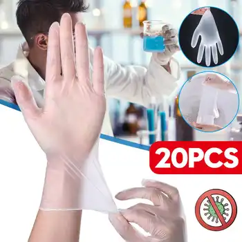 

20PCS Guantes Desechables PVC Safety Gloves Safety Gloves Home Kitchen Dining Transparent PVC Film Protective Safety Gloves