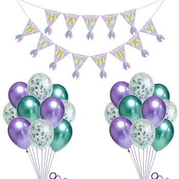 

A Set Balloons Mermaid Theme Birthday Party ONE Letter Pull Flag Mermail Shape Aluminum Film Balloons Birthday Decor