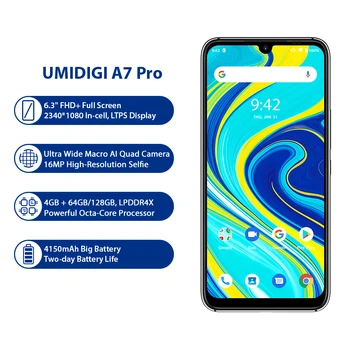 Перейти на Алиэкспресс и купить UMIDIGI A7 Pro смартфон с 5,5-дюймовым дисплеем, восьмиядерным процессором, ОЗУ 64 ГБ, ПЗУ 6,3 ГБ, Android 10