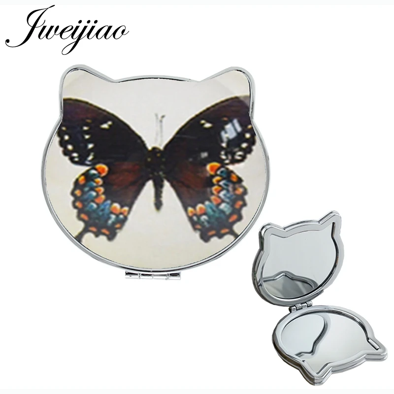 JWEIJIAO cute Butterfly specimens Gift Magnifier Ear Shaped Health PU Compact Hand Vanity Portable leather mirror spiegel D1249 - Цвет: D1255
