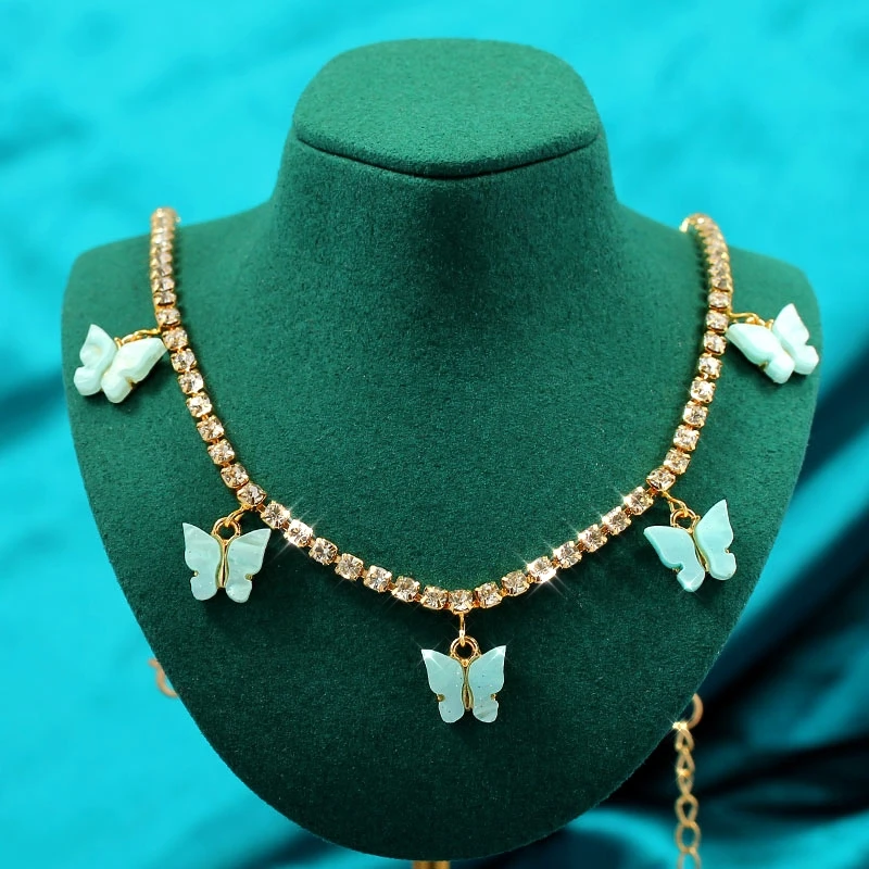 Colorful Crystal Retro Squre Leaf Pendant Chain Necklace Gift W