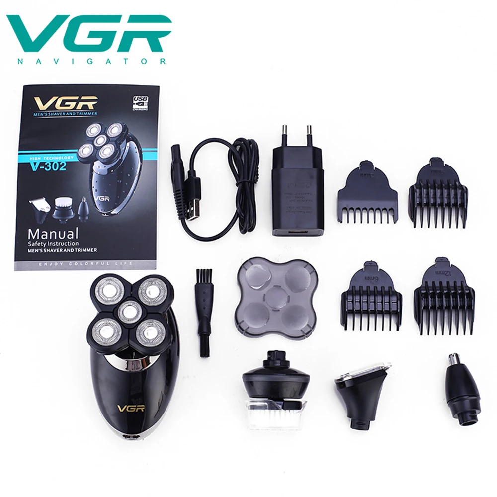 VGR 4 в 1 умный комплект электробритва USB Перезаряжаемый водонепроницаемый