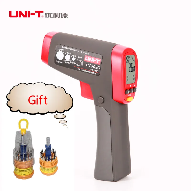 UNI-T UT302C Бесконтактный быстрая для промышленного использования, высокоточный Температура измерительный пистолет-Инфракрасный термометр отправить подарок отвертка