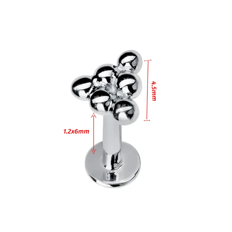 1Pc 16G 6/8mm Internally Threaded Prong Stud Nose Labret Stud Ear Tragus Cartilage Earring Lip Ring Piercing Jewelry Titanium 