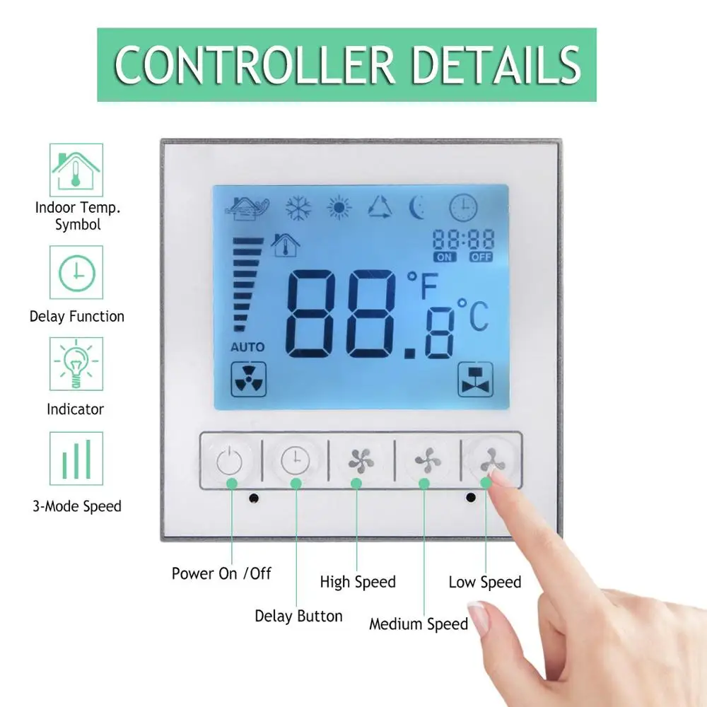 Hon&Guan 8 Inch Timer Extractor Inline Duct Fan with Smart Controller for Bathroom Ventilation Fan; HF-200PMZC