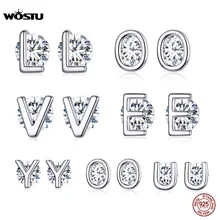 WOSTU реальные 925 пробы серебро A-Z Алфавит Стад Серьги с простым дизайном буквы CZ серьги для Для женщин новые ювелирные изделия
