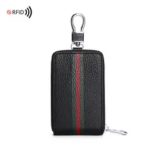 Лучшие Продавцы ключ бумажник для мужчин женщин из натуральной коровьей кожи RFID держатели ключей от автомобиля ключница для мужчин многофункциональная домашняя сумка для ключей