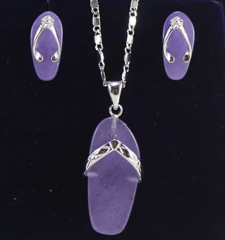 

Hot sell free shipping ~~ Free Shipping slippers-shaped purple jade Earring Pendant Chain Jewelry Set