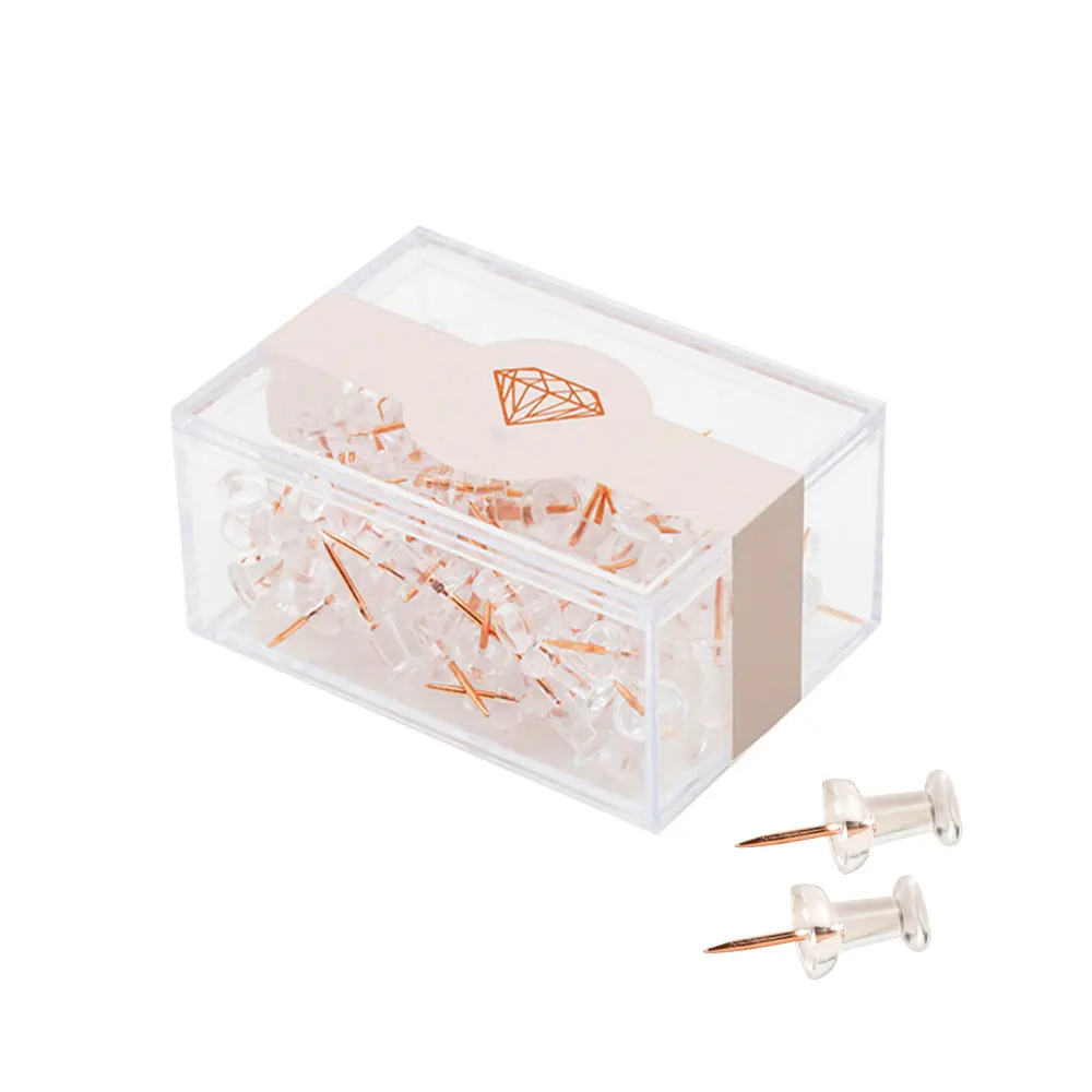 100pcs box office metal thumb tack bulletin board message paper fixed push pins rust proof high quality needle 100pcs/box Transparent Rose Gold Push Pins Thumb Thumbtack Board Pins Drawing Photo Wall Studs Office School Supplies