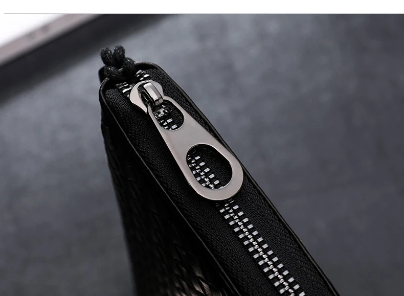 Wmnuo Brand Wallet Men Woven Genuine Leather Cow Coin Purse Card Holder Man Zipper Long Wallet For Men Large Capacity Hot
