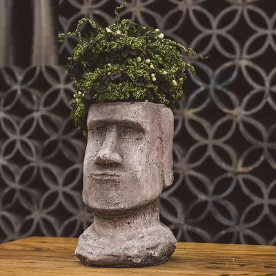 Креативный кантри Ретро Пасхальный Moai голова Будды суккуленты цветочный горшок Печать на холсте ваза для дома сада улицы Декор R2937 - Цвет: Зеленый