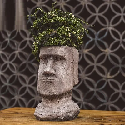 Зеленый Креативный кантри Ретро Пасхальный Moai голова Будды суккуленты цветочный горшок Печать на холсте ваза для дома сада улицы Декор R2937 - Цвет: Зеленый