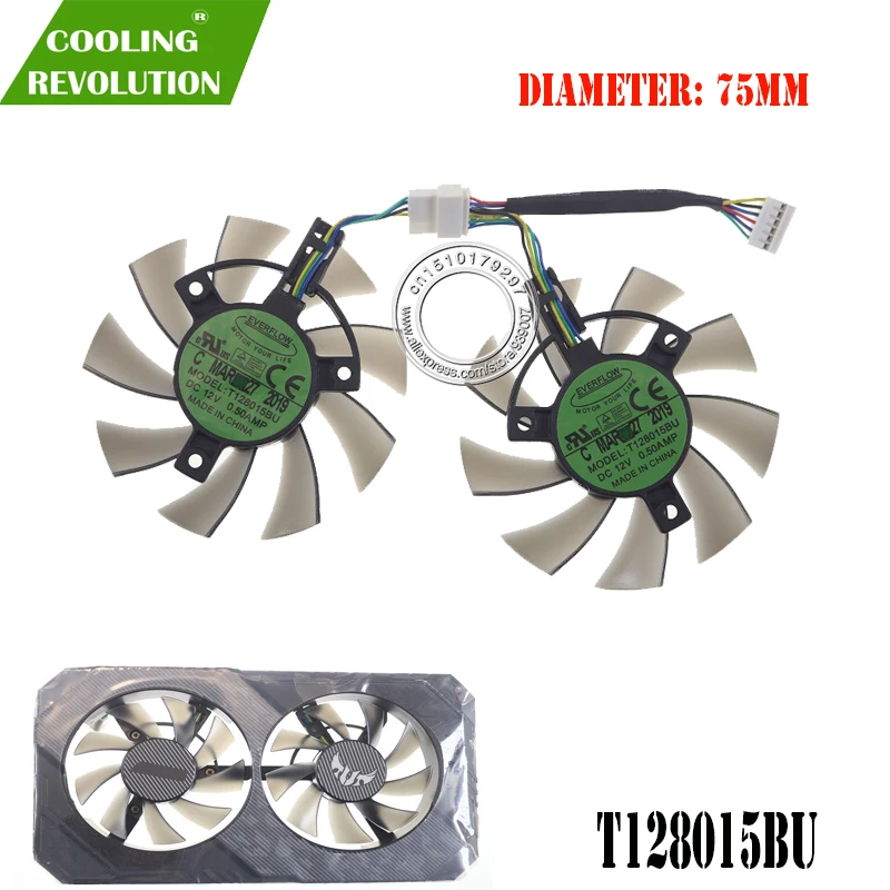 Refrigerador para Asus Ventilador de Refrigeração da Placa Gtx1660 ti Gtx 1660 1660ti Tuf Gaming oc Rtx2060 Gráfica T128015bu Fd8015u12d 6pin Rtx 2060 - Imagem 2