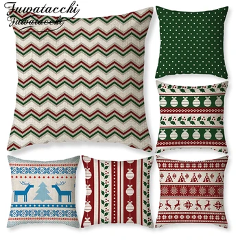 

Fuwatacchi Christmas Day Cushion Cover Linen Geometric Pattern Pillow Cover for Home Sofa Decorative Throw Pillowcases Xmas Gift