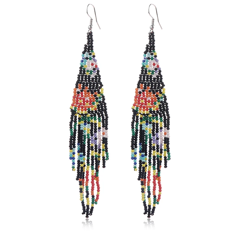 Vintage Ethnic Multi colors Long Drop Tassel Earrings For Women Earring Wedding Statement Fashion Jewelry Earrings Female