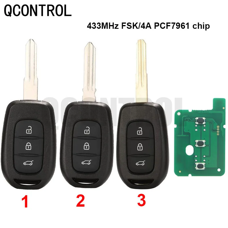 QCONTROL Remote 3 Button Car Key for Renault Sandero Dacia Logan Lodgy Dokker Duster 2016 with PCF7961M HITAG AES Chip 433MHz kigoauto remote key 2 button 433mhz fsk hitag aes 4a chip for renault duster kwid sandero logan 2013 2018