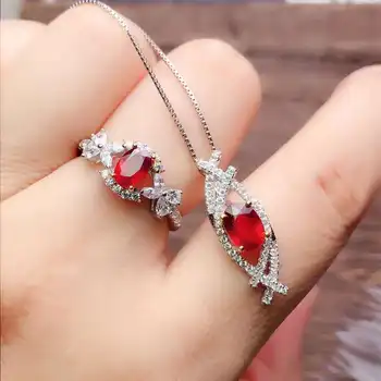 

Jewelry set Natural Ruby Pendant Ring sets Women Jewelry