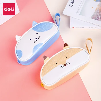 

Cartoon Cat Fox PU Material Pencil Bag Lovely Ears Design Zipper Pencil Case For Kids Children Yellow Blue School Stationery