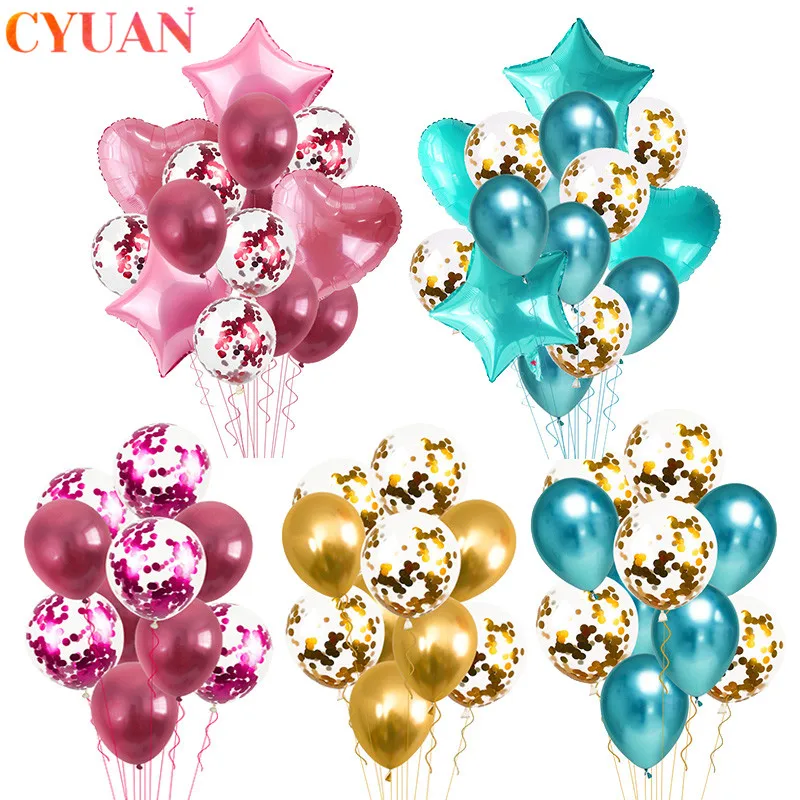 

14/20pcs Multi Confetti Heart Star Foil Balloon Baby Shower Happy Birthday Party Helium Ballons Wedding Anniversary Decor Globos