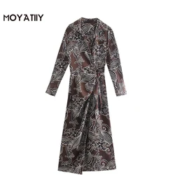 MOYATIIY Vestido camisero plisado con estampado Floral para mujer, ropa Retro con estampado de flores, manga larga, 2022