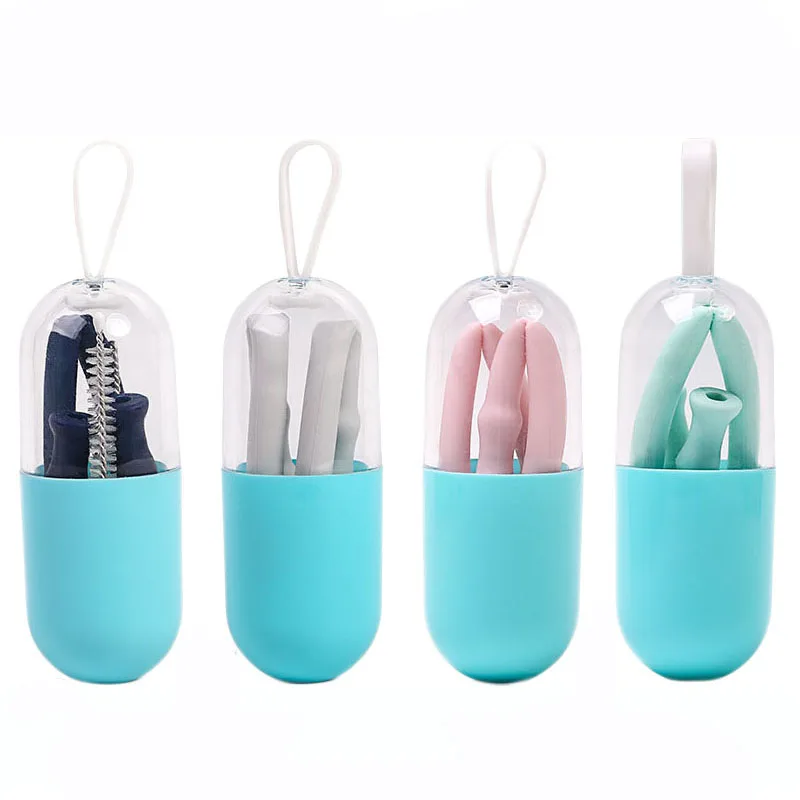 

Reusable collapsible straw stainless steel metal straw with silicone insert portable storage box Outdoor kitchen bar accessories