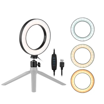 

6Inch Desktop LED Ring Light Dimmable Mini Camera Light Lamp 3 Light Modes 10 Brightness Level for YouTube Video Live Ring Light