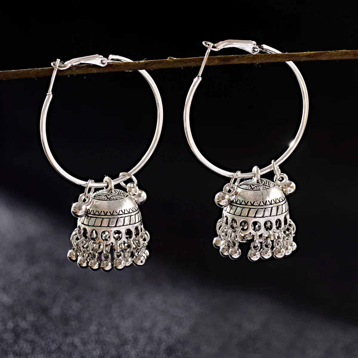 TopHanqi женские этнические золотые серебряные Jhumka серьги в индийском стиле цыганские украшения Винтажные висячие серьги с большими колокольчиками для женщин