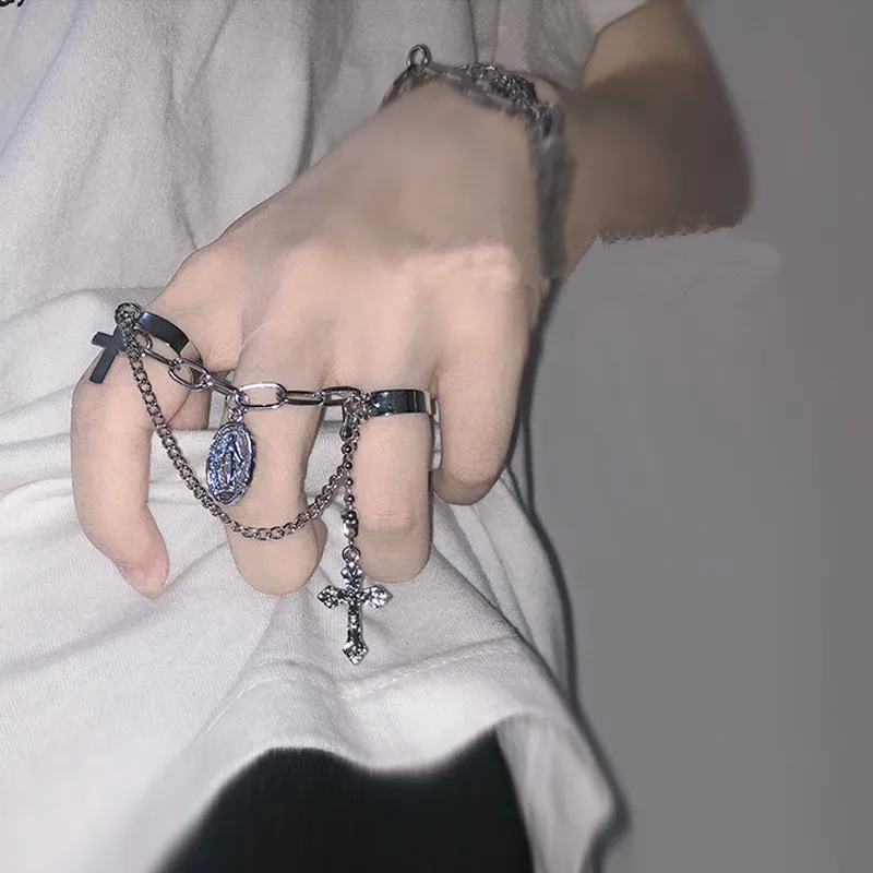 FFLACELL 2020 New Fashion Metal Vintage Punk Hip Hop Style Cross Siamese Adjustable Open Ring Party Men And Women Jewelry Gift | Украшения