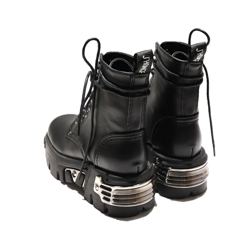 Jady/розовые женские ботильоны в стиле панк черные ботинки на платформе 6 см высокие военные ботинки осенне-зимние ботинки с металлическим декором; botas mujer