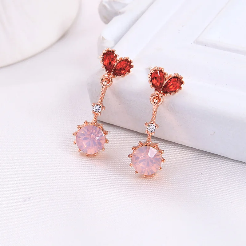 

Fashion Drop Earrings Jewelry Bijoux Elegant Rose Gold Color Metal Red Crystal Small Drops Dangle Earring For Women Girls