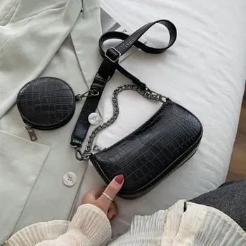 

Candy Color Chain Design Small PU Leather Shoulder Bags Round Purse For Women 2020 Crocodile Pattern Handbags Female Hand Bag