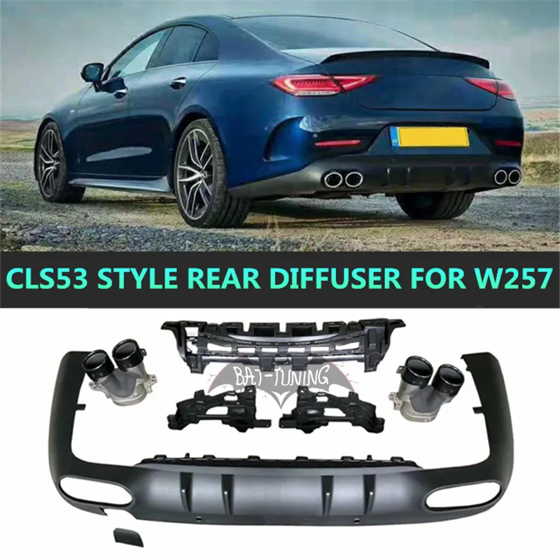 Диффузор для заднего бампера CLS53 AMG Mercedes W257 CLS300 CLS350 CLS400 CLS500 2018-2020 с выхлопными