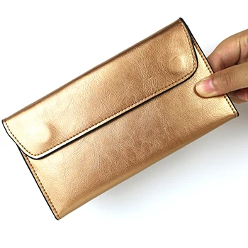 gold Женский кошелек из натуральной кожи, длинный, с магнитной пряжкой, женский клатч, сумки из коровьей кожи, кошелек для монет, Женский кошелек, кредитный держатель для карт - Цвет: gold