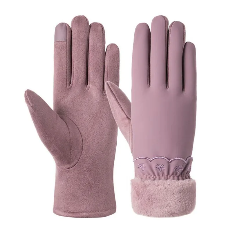 CUHAKCI женские рукавицы замшевые перчатки для сенсорного экрана зимние женские двойные толстые плюшевые Наручные Теплые кашемировые перчатки для вождения - Цвет: N903 Purple G153