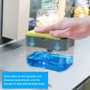 

Soap Pump Dispenser with Sponge Holder Cleaning Liquid Dispenser Container Manual Press Soap Organizer Kitchen Cleaner Tool