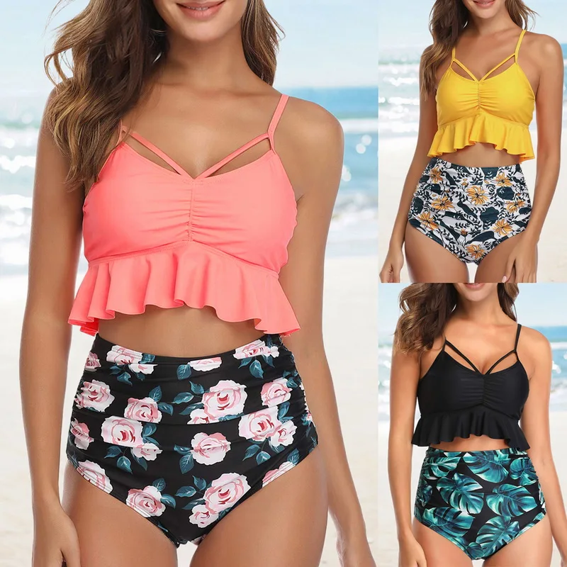 

2020 New Female Sexy High Waist Bikini Swimwear Women Swimsuit Push Up Ruffle Bathing Suit Biquini Swimwear Female Beach Wear