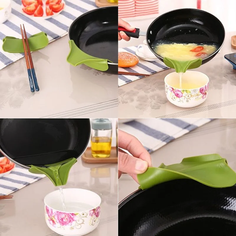 Hot Silicone Liquid Funnel Pots And Pans Round Rim Deflector Anti-spill Drain Spout Slip On Mess Kitchen Utensils Cooking Tool