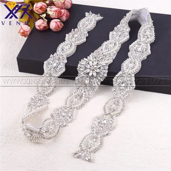 

XFX VENUS 1 yard Hot fix flower crystal beaded rhinestones Pearl Design Applique iron on Accessories for small patch Garter