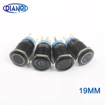 

19mm LED Alumina black ring light power mark push button without fixation waterproof momentary button switch Latching 19HX.F.BK
