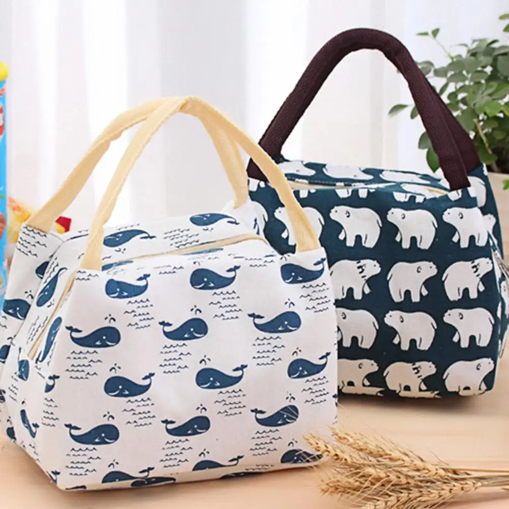AUGKUN Lunch Bag Insulated Storage Bag Cotton Linen Insulated Thermal Canvas Portable Lunch Bag Promotion In Stock