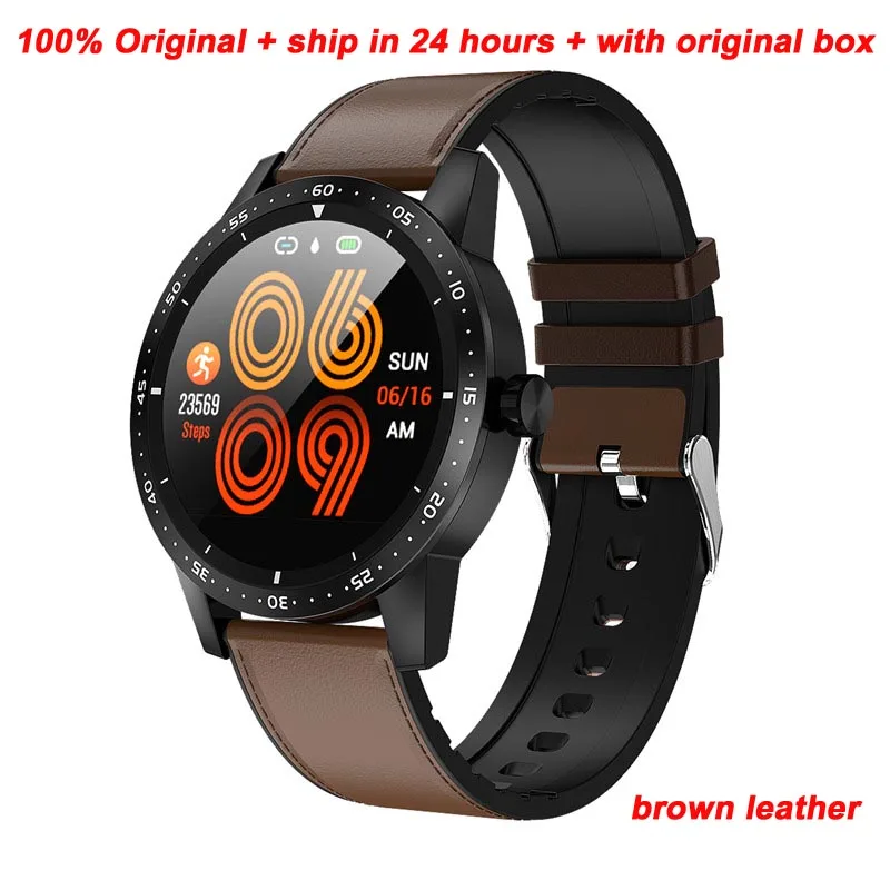 brown leather Смарт-часы для мужчин, монитор сердечного ритма, функции кровяного давления, водонепроницаемые спортивные умные часы Vs L9, умные часы для мужчин и женщин - Цвет: brown leather