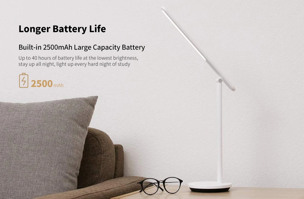 Yeelight светодиодный настольный светильник с подзарядкой от USB, Складная Настольная лампа, 2700-5000 K, 200 люменов, 5 диммируемых, 40 часов, настольный светильник в режиме ожидания
